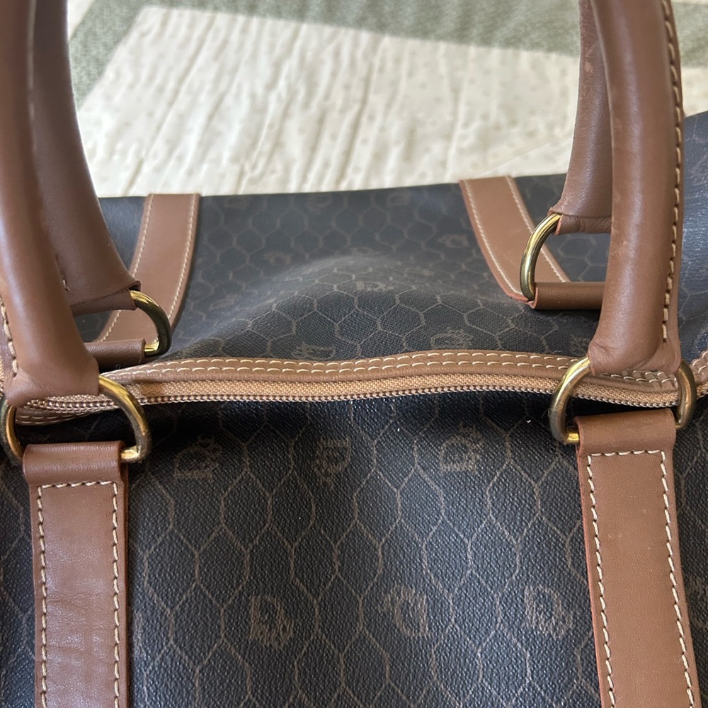 Authentic Dior Brown Trim Black Patterned Carry Bag
